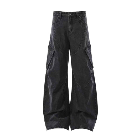 Distressed Wide-Leg Cargo Pants in Lightweight Cotton