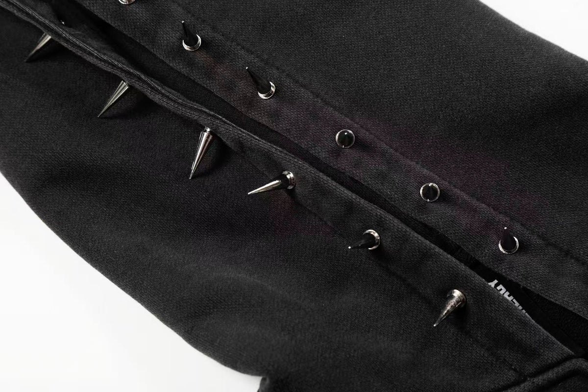 Street Style Retro Studded Zip-Up Hoodie - OMYGOODS