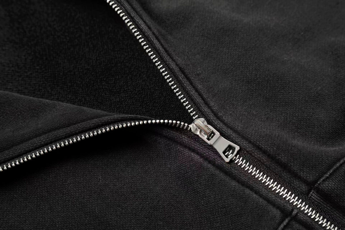 Street Style Retro Studded Zip-Up Hoodie - OMYGOODS