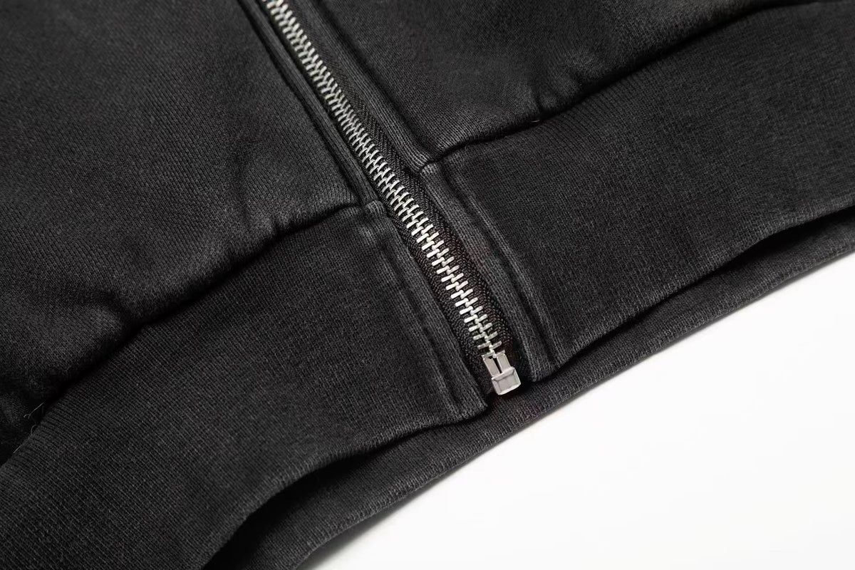 Street Style Retro Studded Zip-Up Hoodie - OMYGOODS