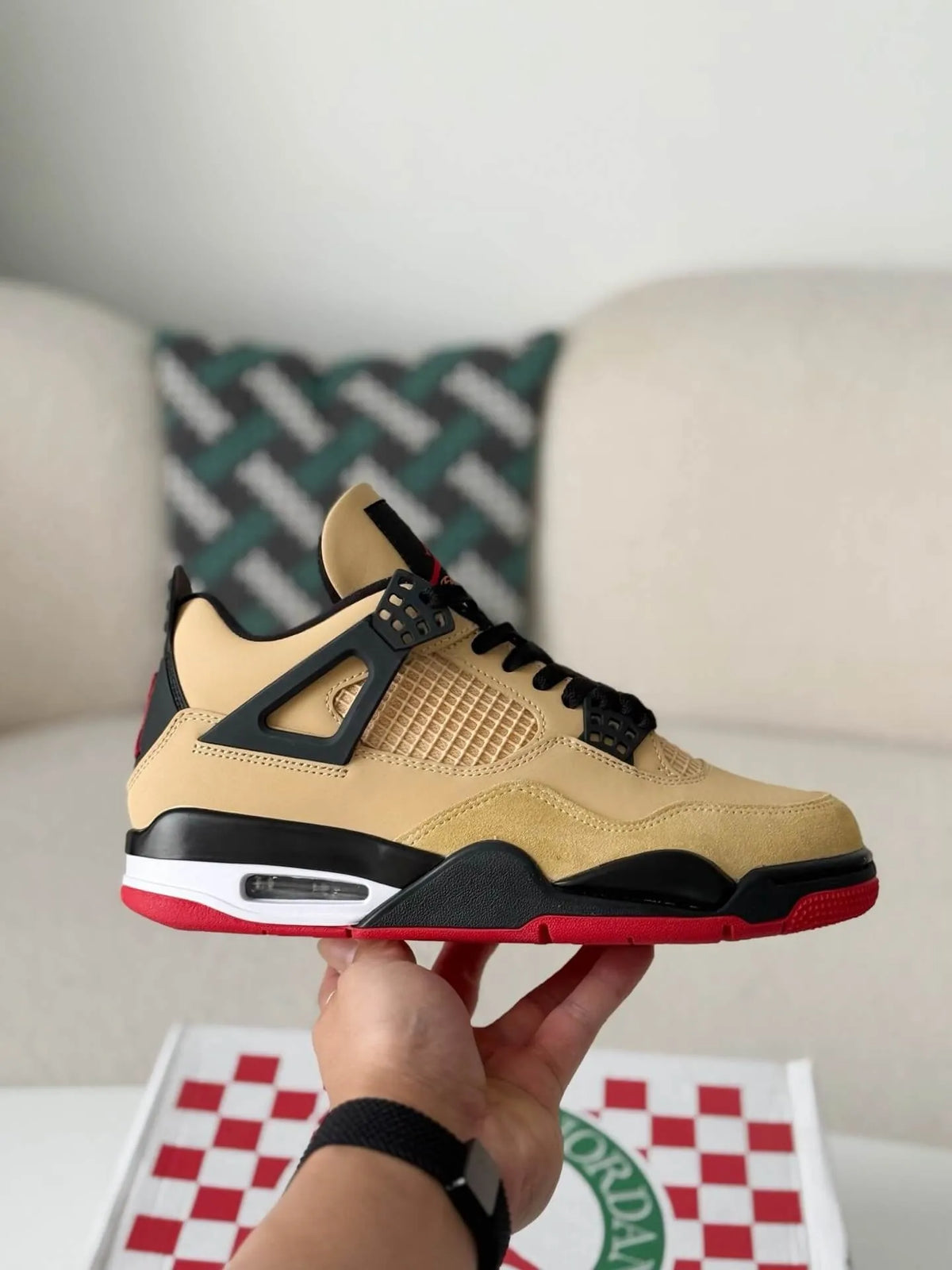 Air Jordan 4 Retro GS ‘Pizza’ Sneakers – Beige, Red & Black - OMYGOODS