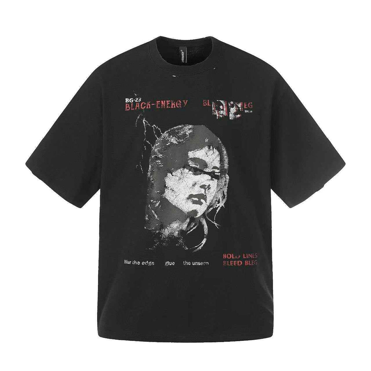 Streetwear Distressed Face Print Short Sleeve