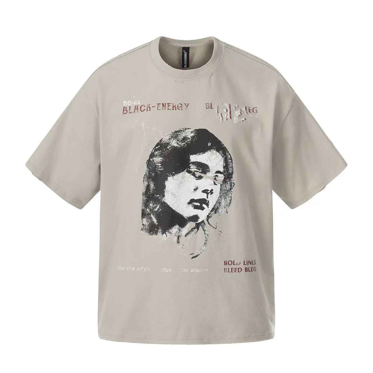 Streetwear Distressed Face Print Short Sleeve