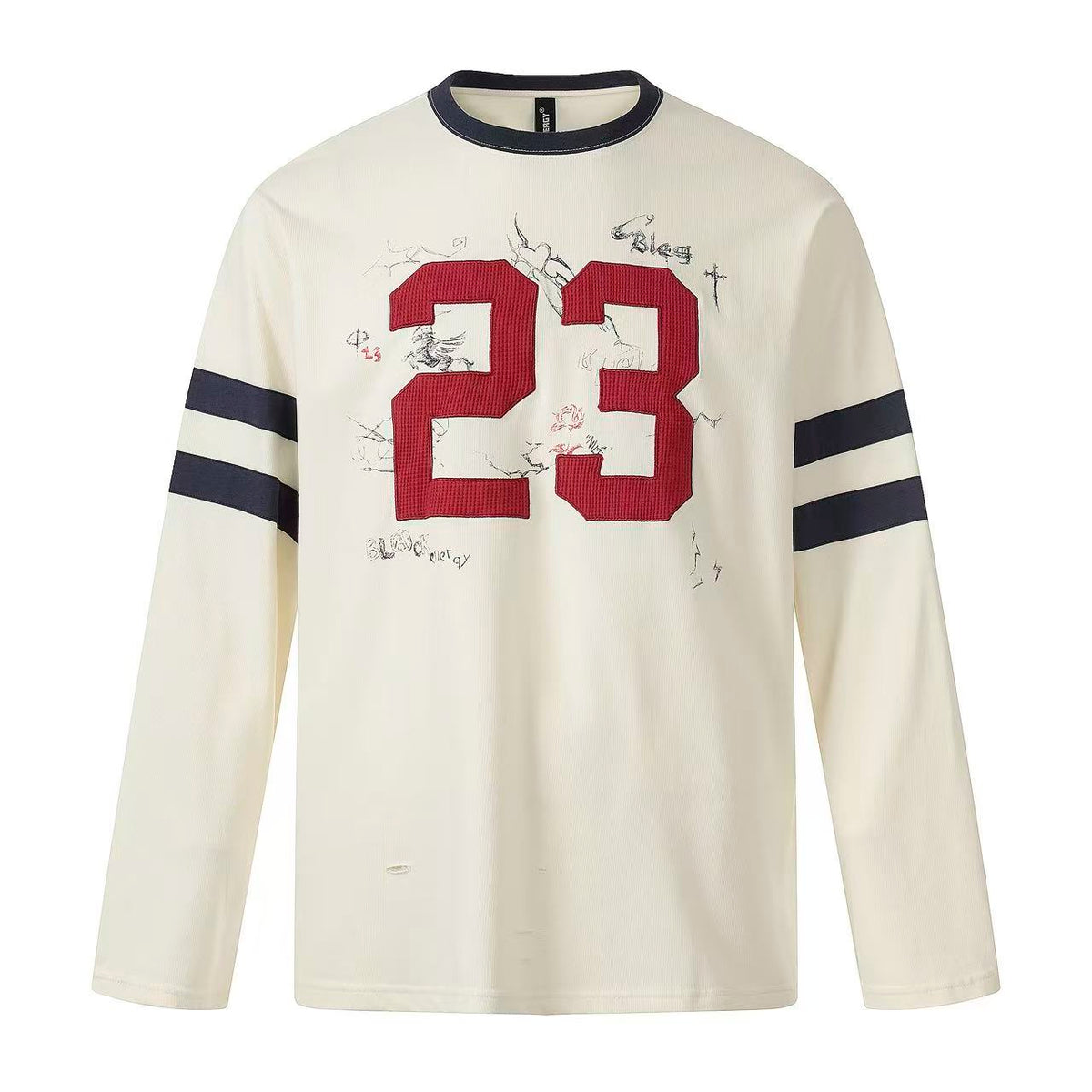 Distressed Patch Number 23 Embroidery Long Sleeve - OMYGOODS