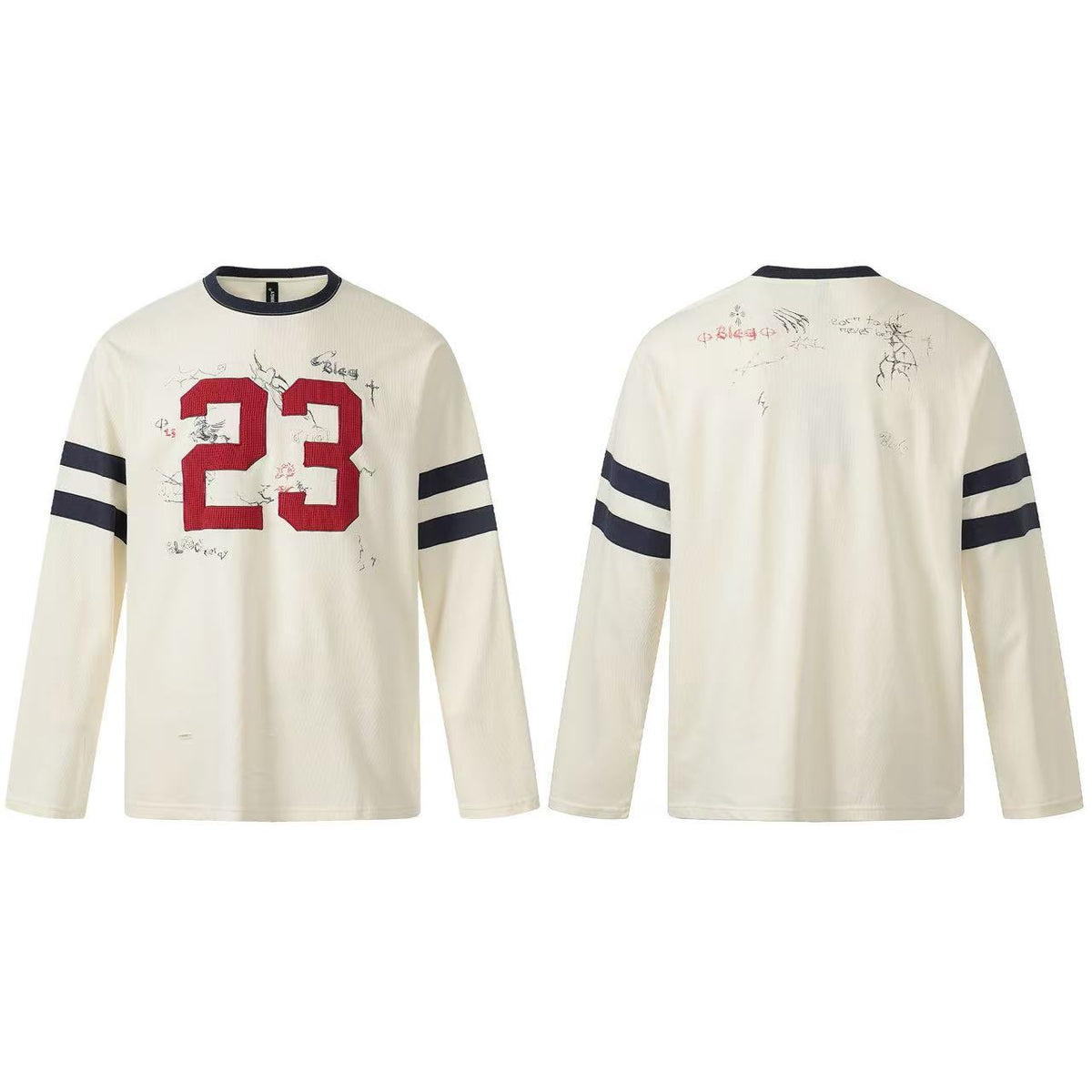 Distressed Patch Number 23 Embroidery Long Sleeve - OMYGOODS
