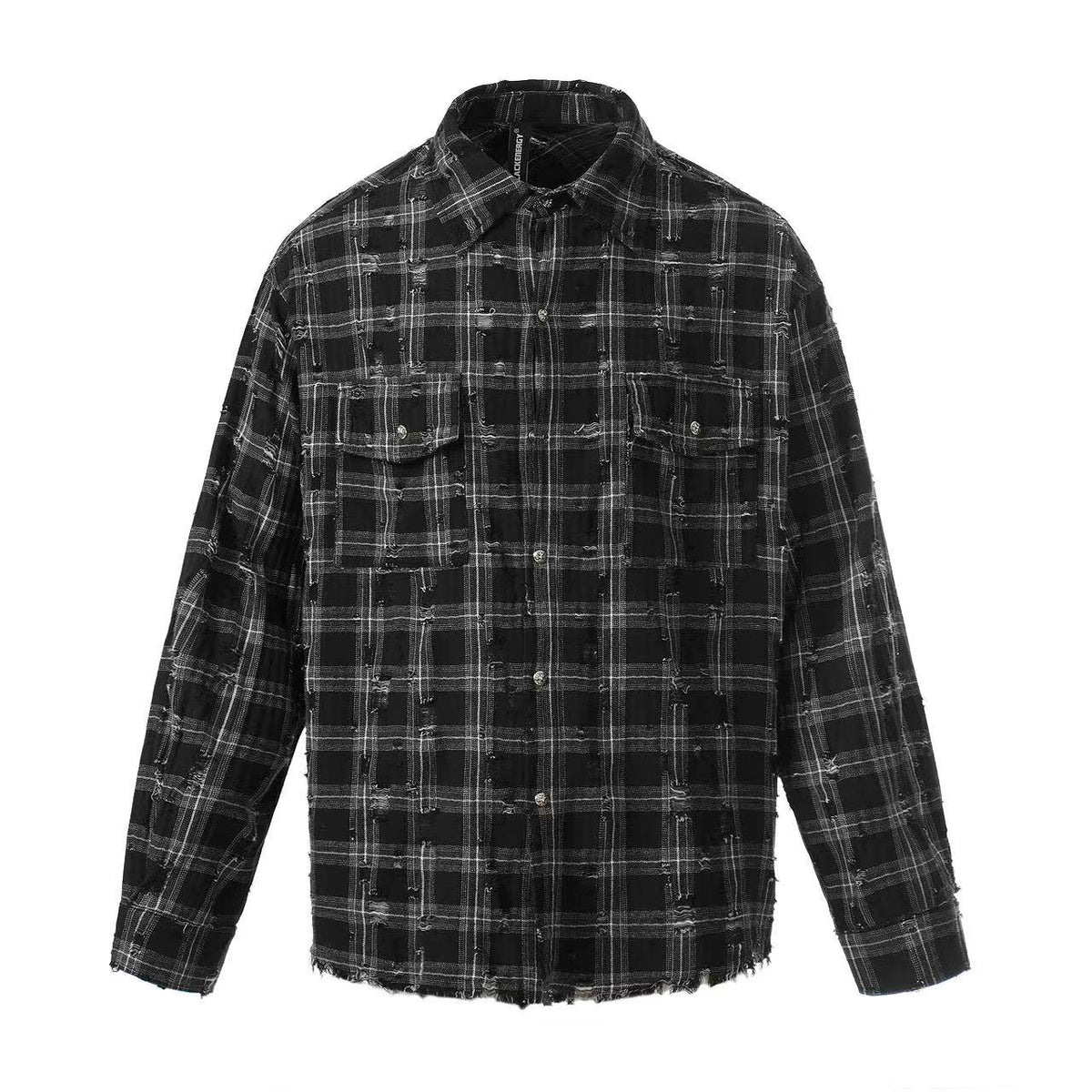 Streetwear Distressed Ripped Plaid Long Sleeve Shirt - OMYGOODS
