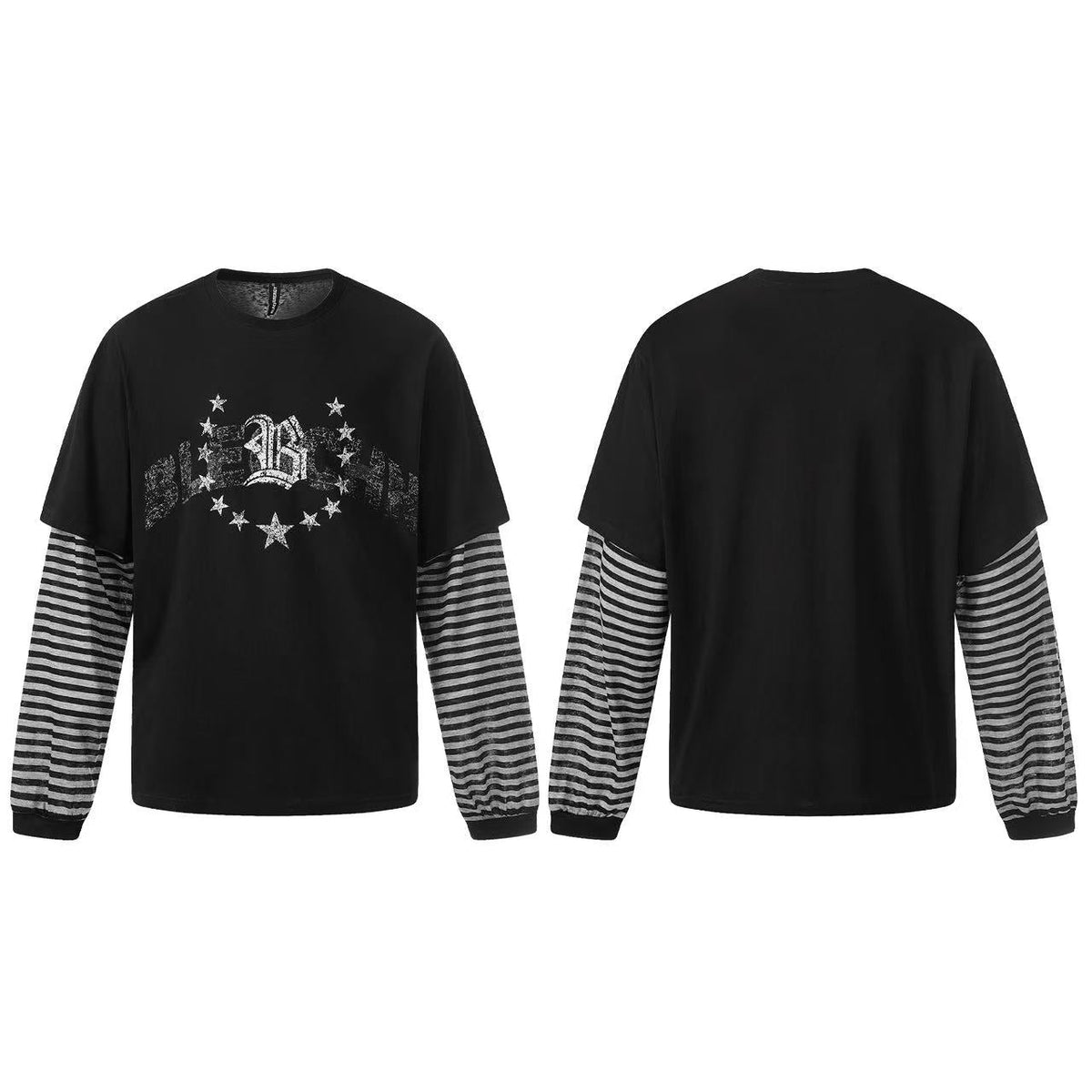 Distressed Star Gothic Fake Two-Piece Long Sleeve - OMYGOODS