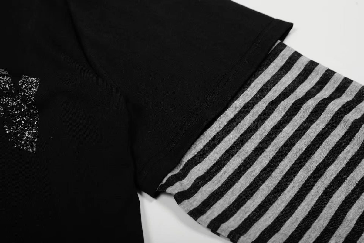 Distressed Star Gothic Fake Two-Piece Long Sleeve - OMYGOODS