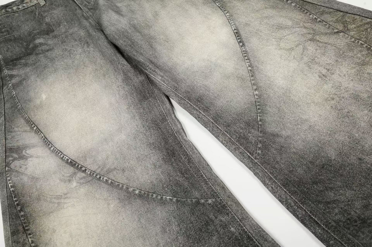 Vintage Washed Curved Seam Baggy Jeans - OMYGOODS