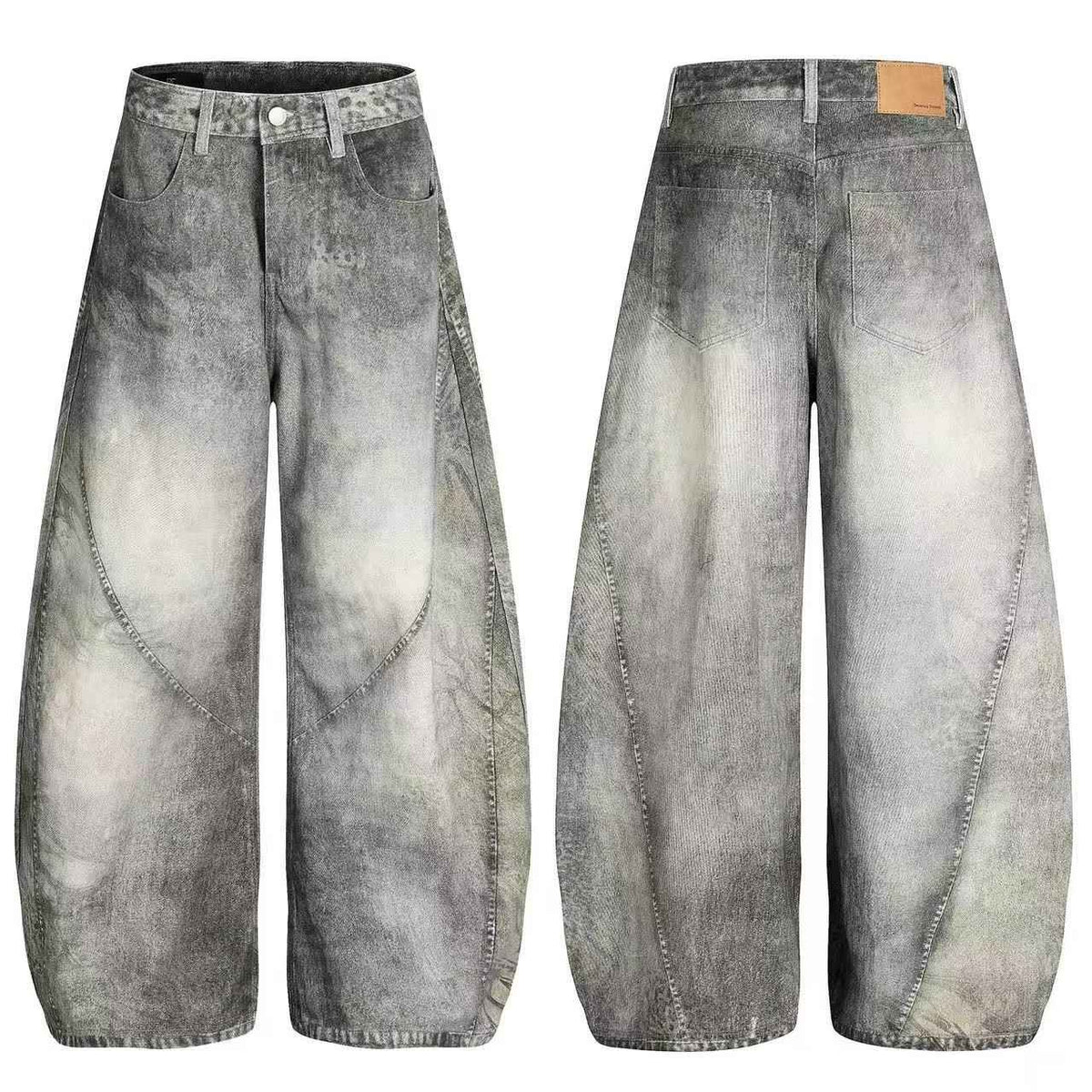 Vintage Washed Curved Seam Baggy Jeans
