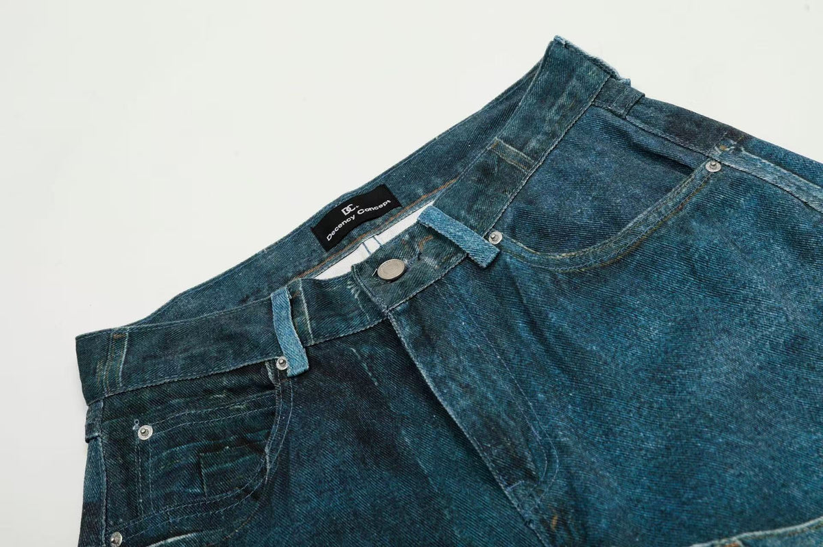 Vintage Patchwork Upcycled Baggy Wide Leg Jeans - OMYGOODS