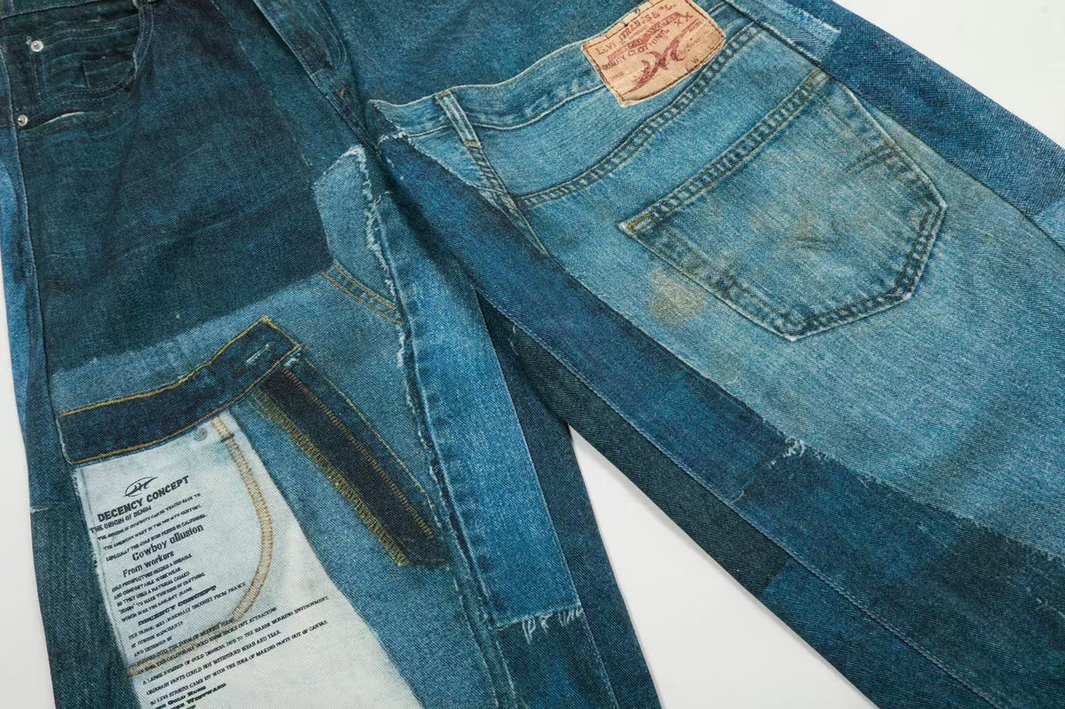 Vintage Patchwork Upcycled Baggy Wide Leg Jeans - OMYGOODS