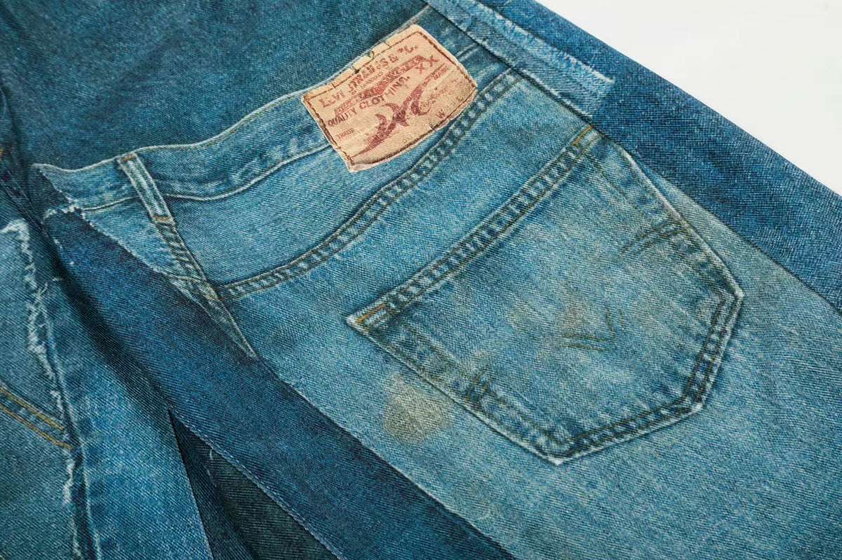 Vintage Patchwork Upcycled Baggy Wide Leg Jeans - OMYGOODS