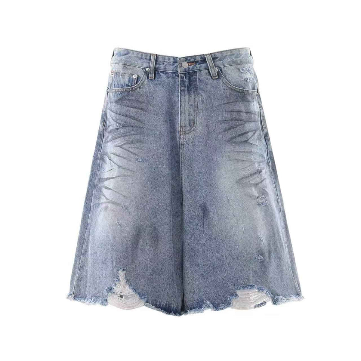 Distressed Washed  Wide-Leg Denim Jorts