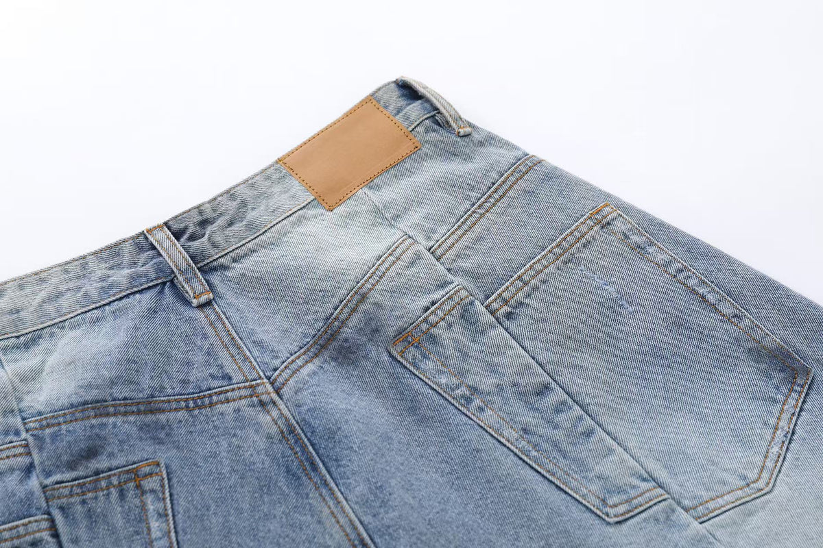 Distressed Washed Wide-Leg Denim Jorts - OMYGOODS