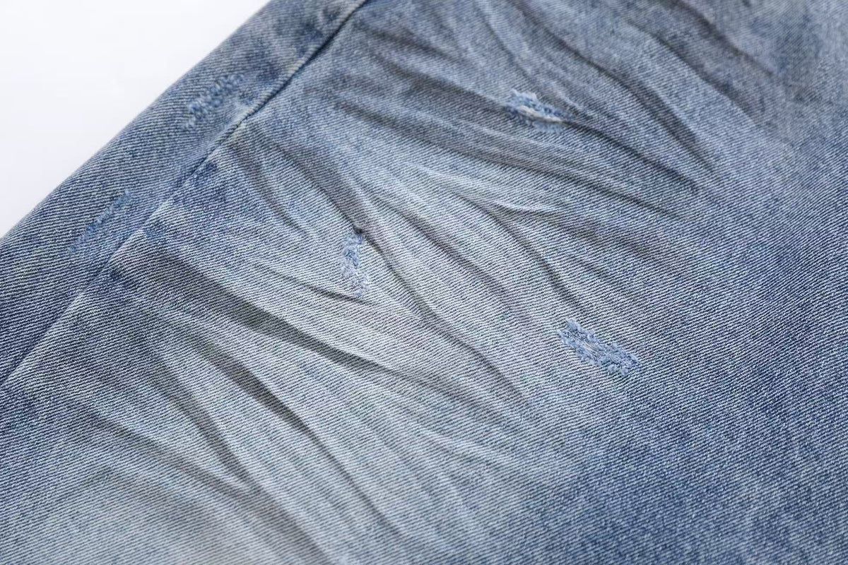 Distressed Washed Wide-Leg Denim Jorts - OMYGOODS
