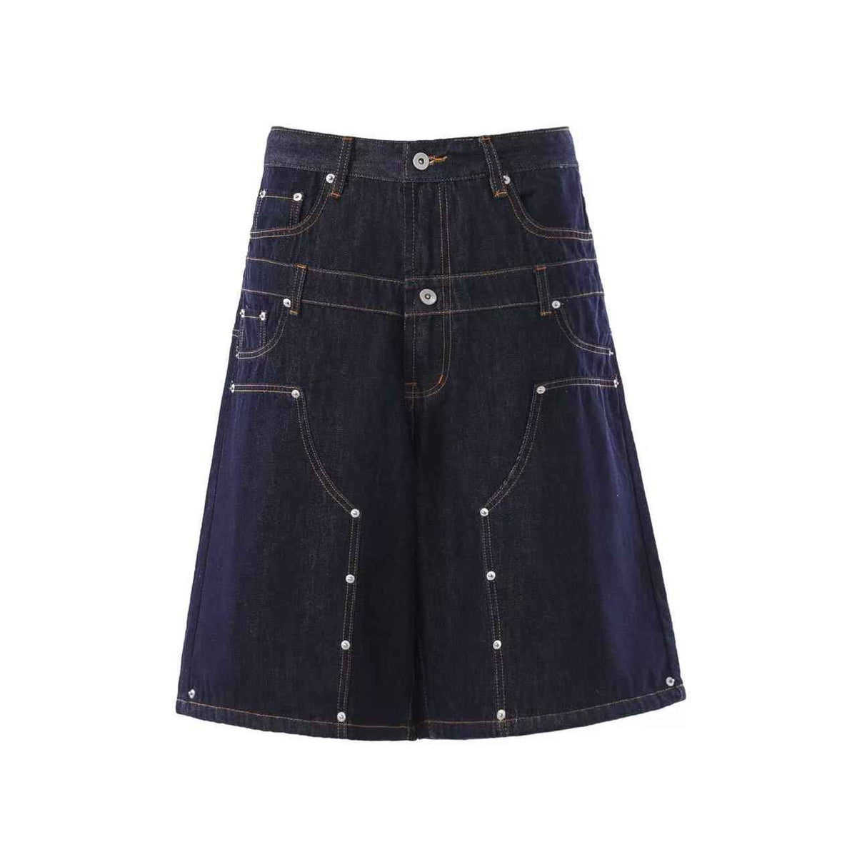 Vintage Washed  Studded Wide-Leg Denim Jorts