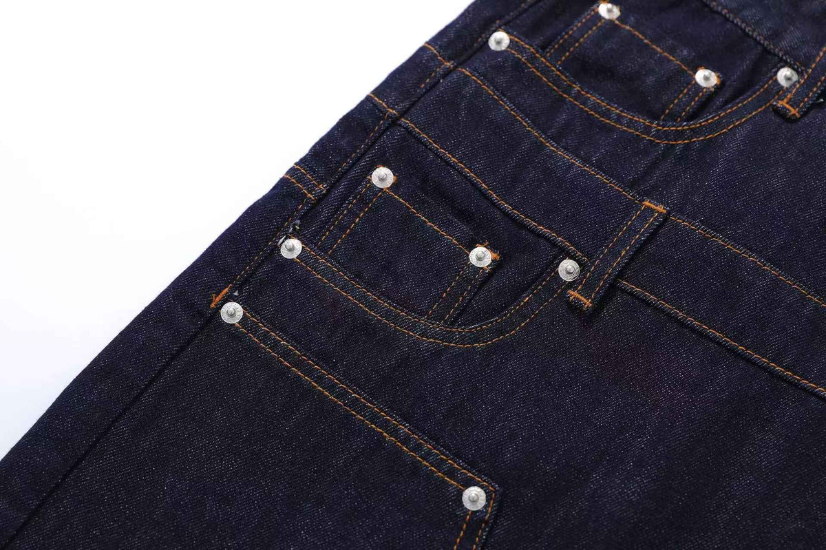 Vintage Washed  Studded Wide-Leg Denim Jorts