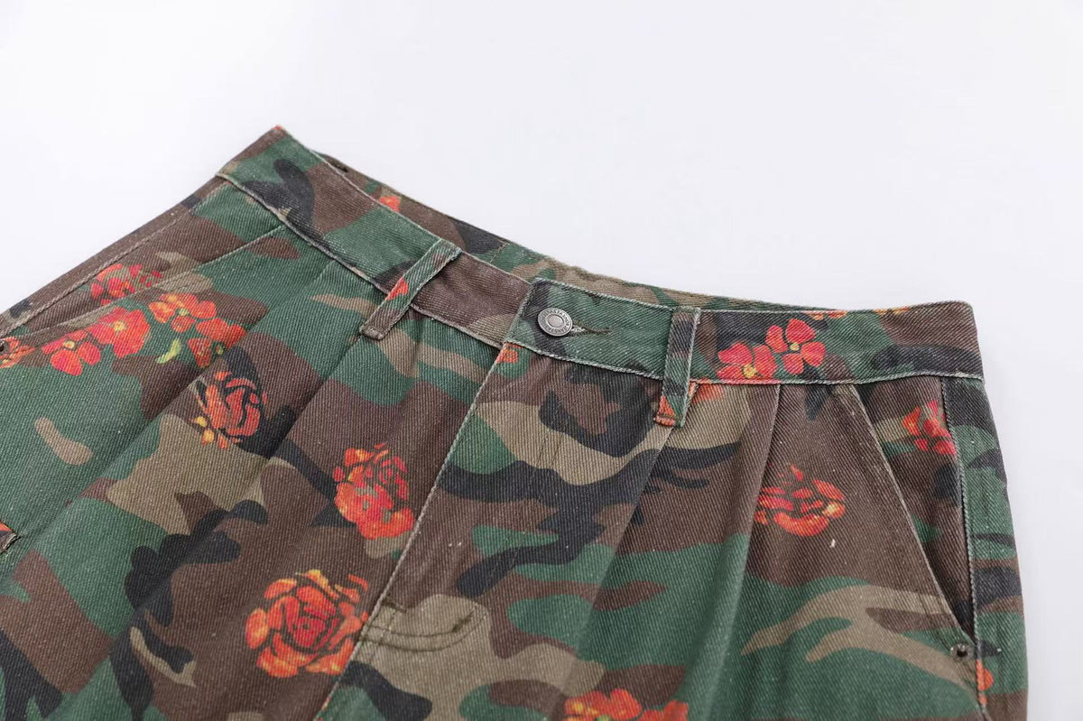 Camo Floral Baggy Wide-Leg Jorts - OMYGOODS