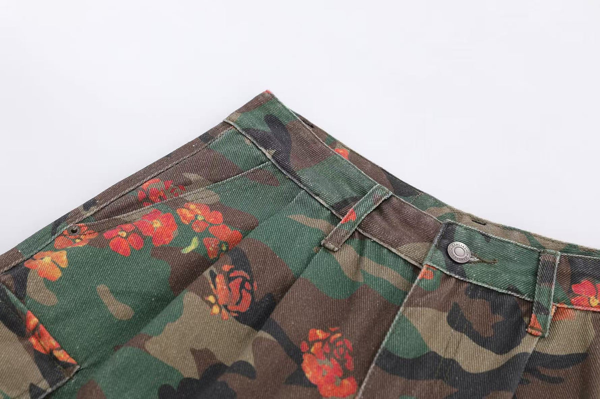 Camo Floral Baggy Wide-Leg Jorts - OMYGOODS