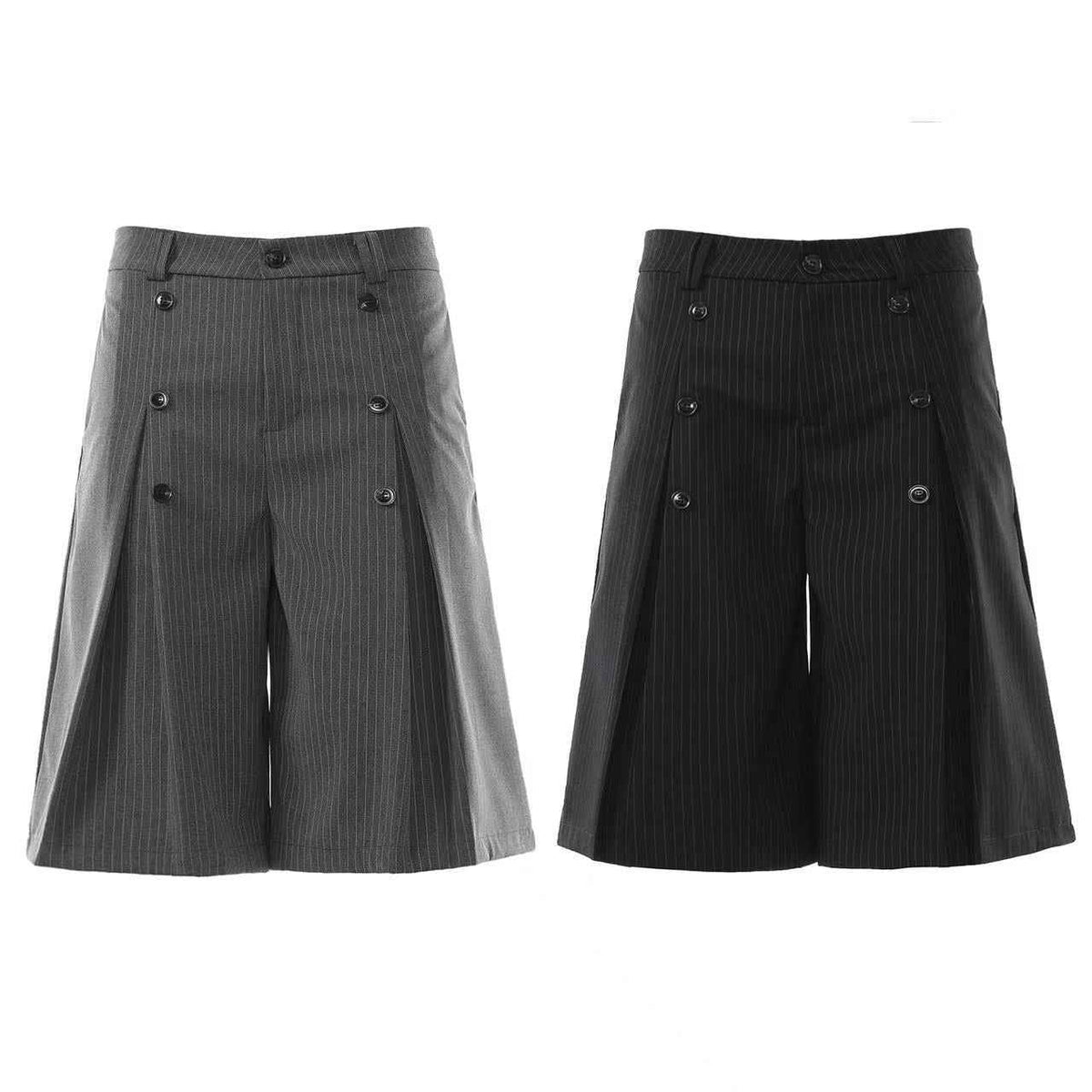 Pinstripe Double Breasted Wide-Leg Jorts - OMYGOODS