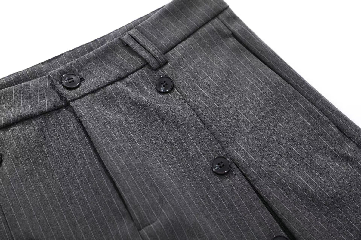 Pinstripe Double Breasted Wide-Leg Jorts - OMYGOODS