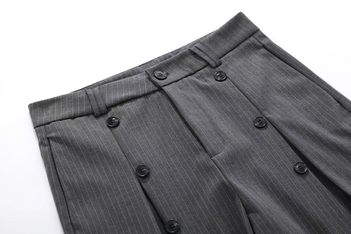 Pinstripe Double Breasted Wide-Leg Jorts - OMYGOODS