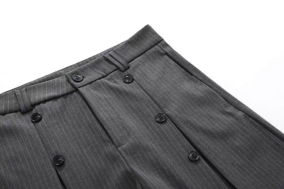 Pinstripe Double Breasted Wide-Leg Jorts - OMYGOODS