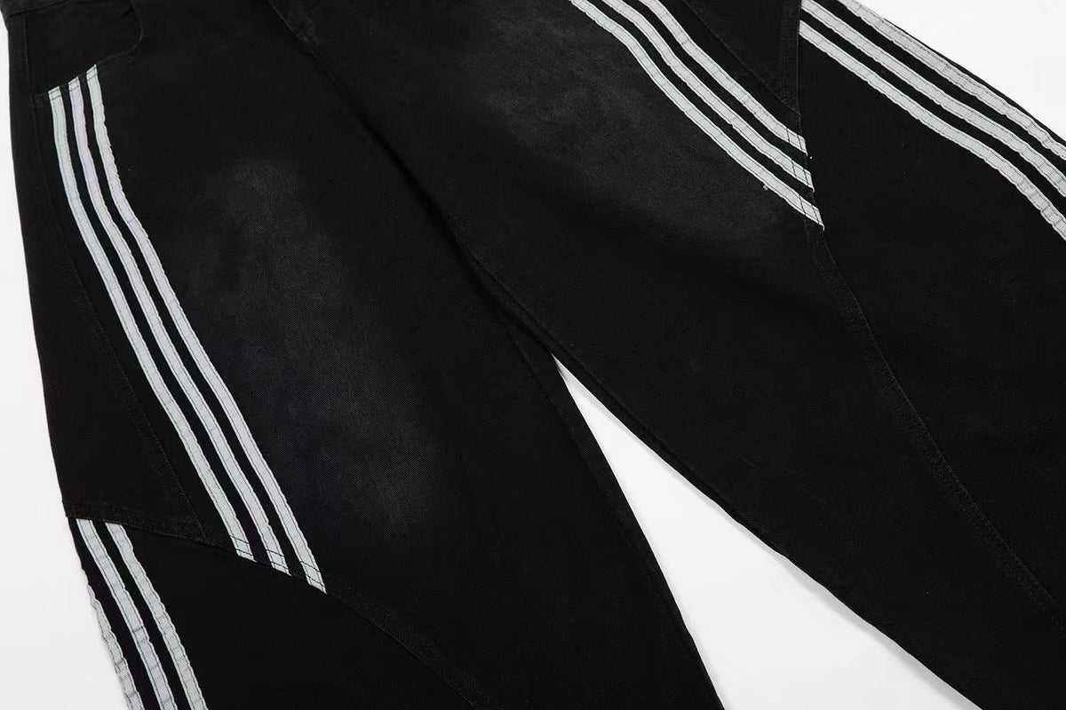 Contrast Striped Stitching Baggy Jeans - OMYGOODS