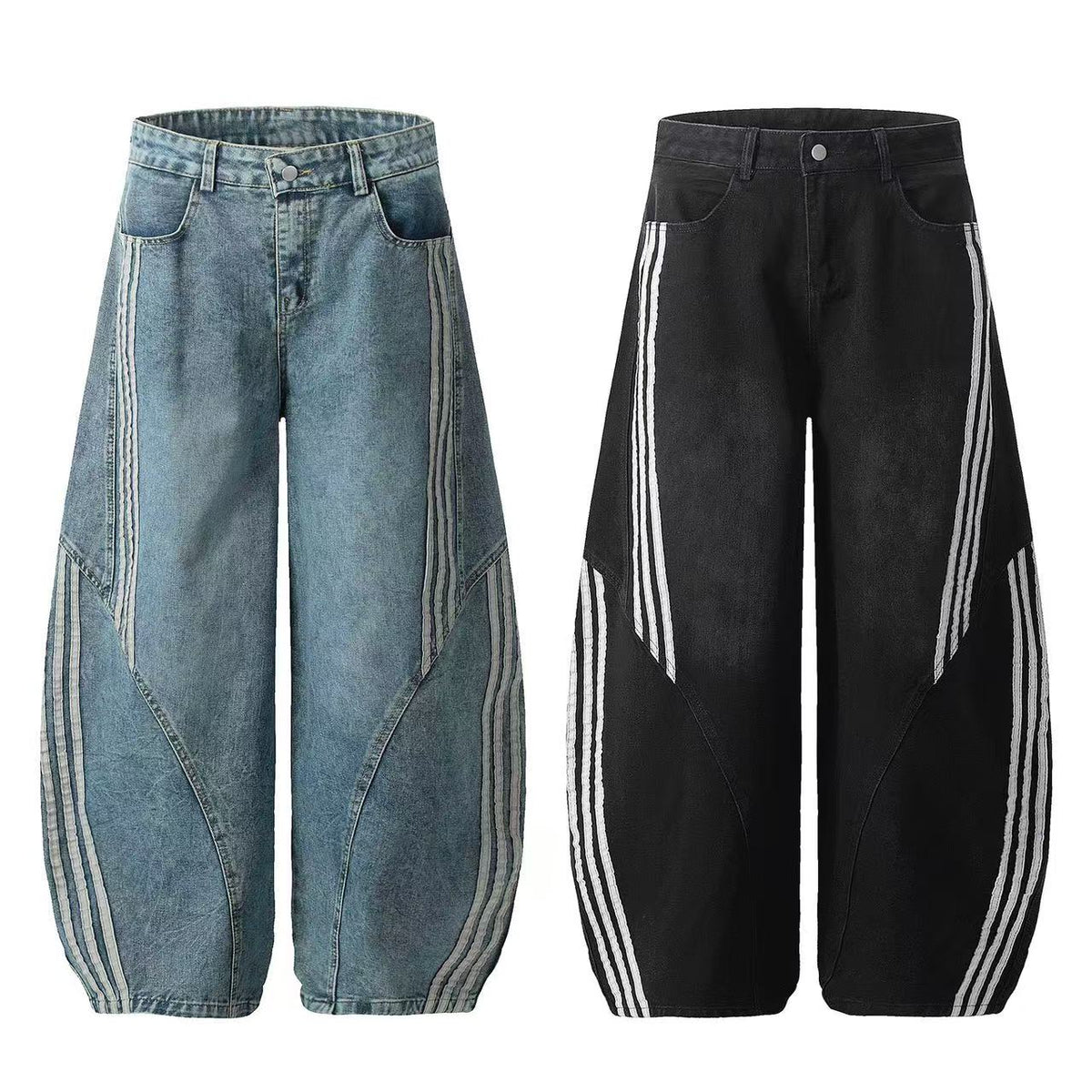 Contrast Striped Stitching Baggy Jeans - OMYGOODS
