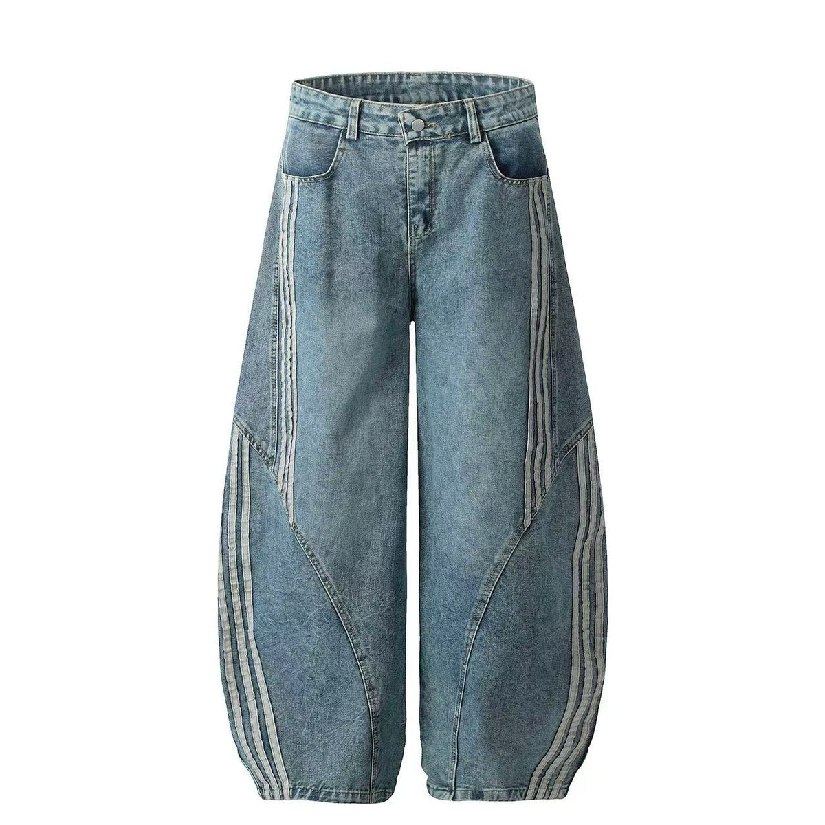 Contrast Striped Stitching Baggy Jeans - OMYGOODS