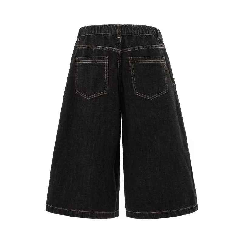 Vintage Washed Detachable Plaid Bandana Wide-Leg Jorts