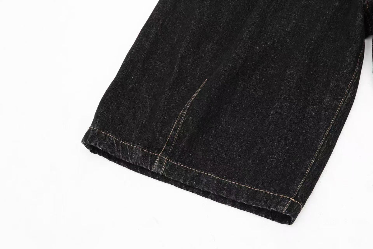 Vintage Washed Detachable Plaid Bandana Wide-Leg Jorts - OMYGOODS