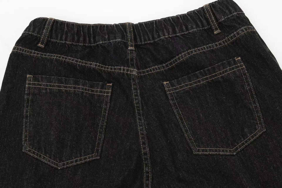 Vintage Washed Detachable Plaid Bandana Wide-Leg Jorts