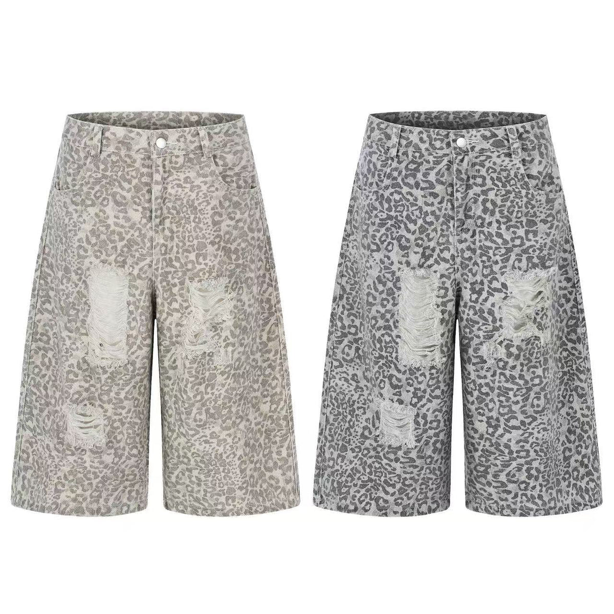 Distressed Leopard Print Baggy Wide-Leg Jorts - OMYGOODS