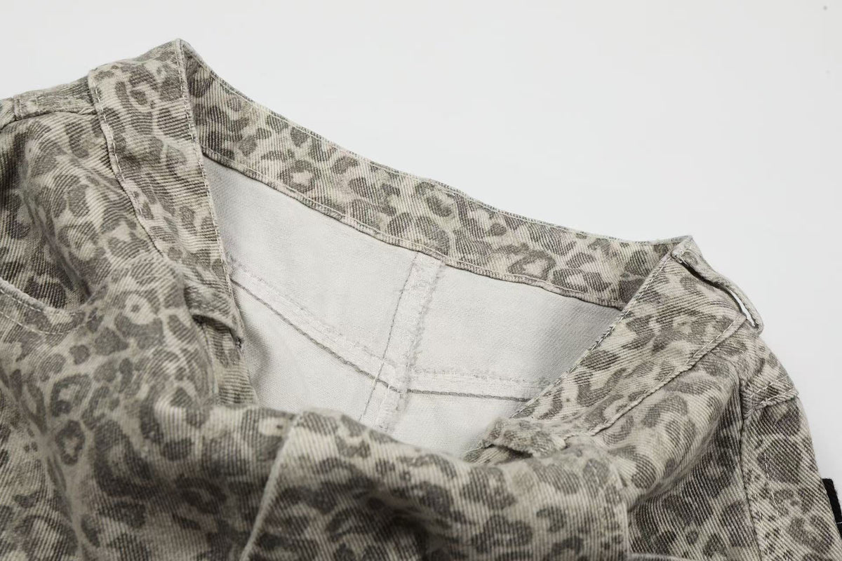 Distressed Leopard Print Baggy Wide-Leg Jorts - OMYGOODS