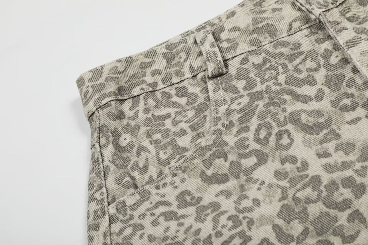Distressed Leopard Print Baggy Wide-Leg Jorts - OMYGOODS