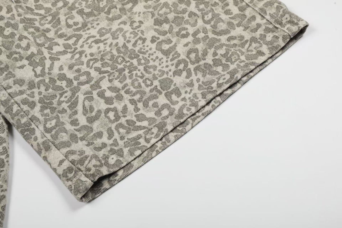 Distressed Leopard Print Baggy Wide-Leg Jorts - OMYGOODS