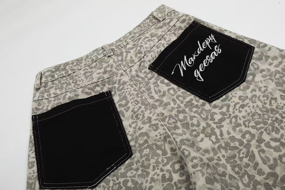 Distressed Leopard Print Baggy Wide-Leg Jorts - OMYGOODS