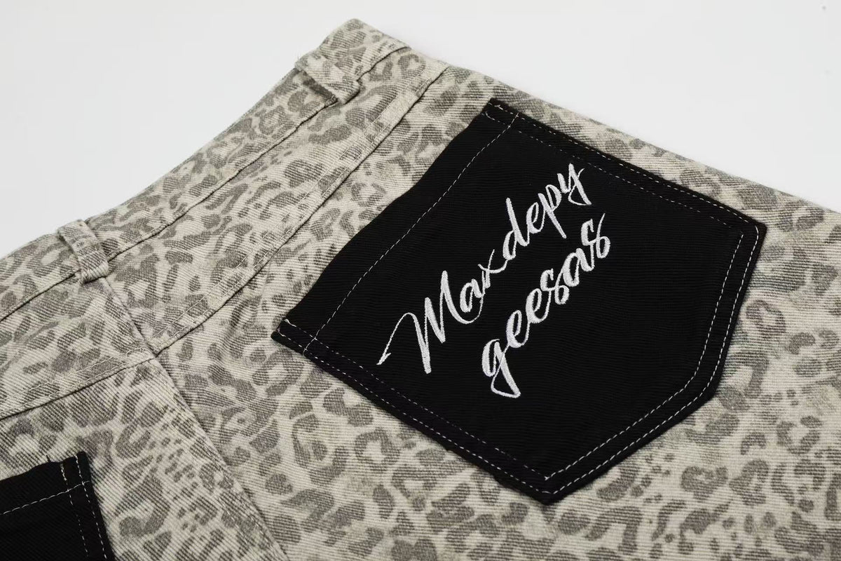 Distressed Leopard Print Baggy Wide-Leg Jorts - OMYGOODS