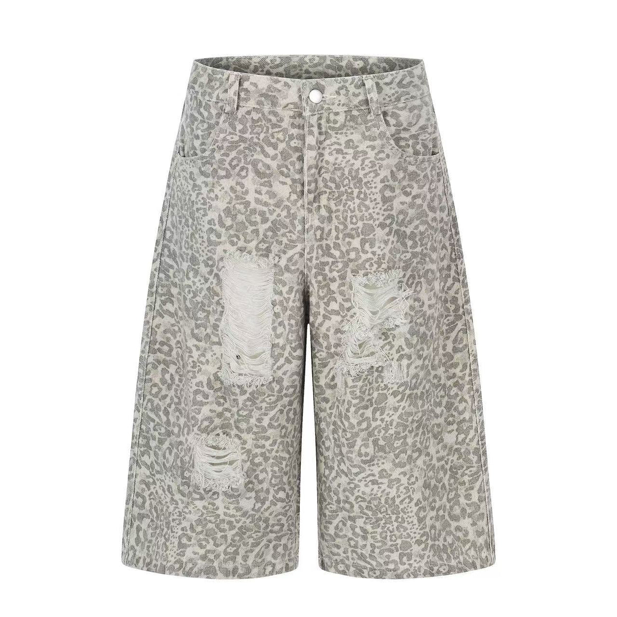 Distressed Leopard Print Baggy Wide-Leg Jorts - OMYGOODS