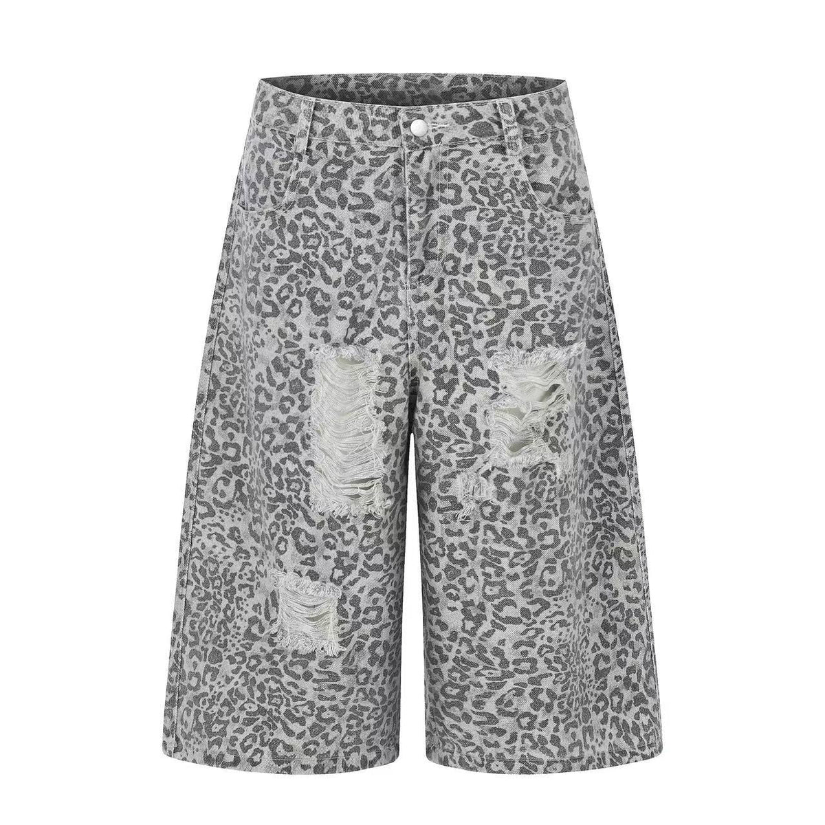 Distressed Leopard Print Baggy Wide-Leg Jorts - OMYGOODS