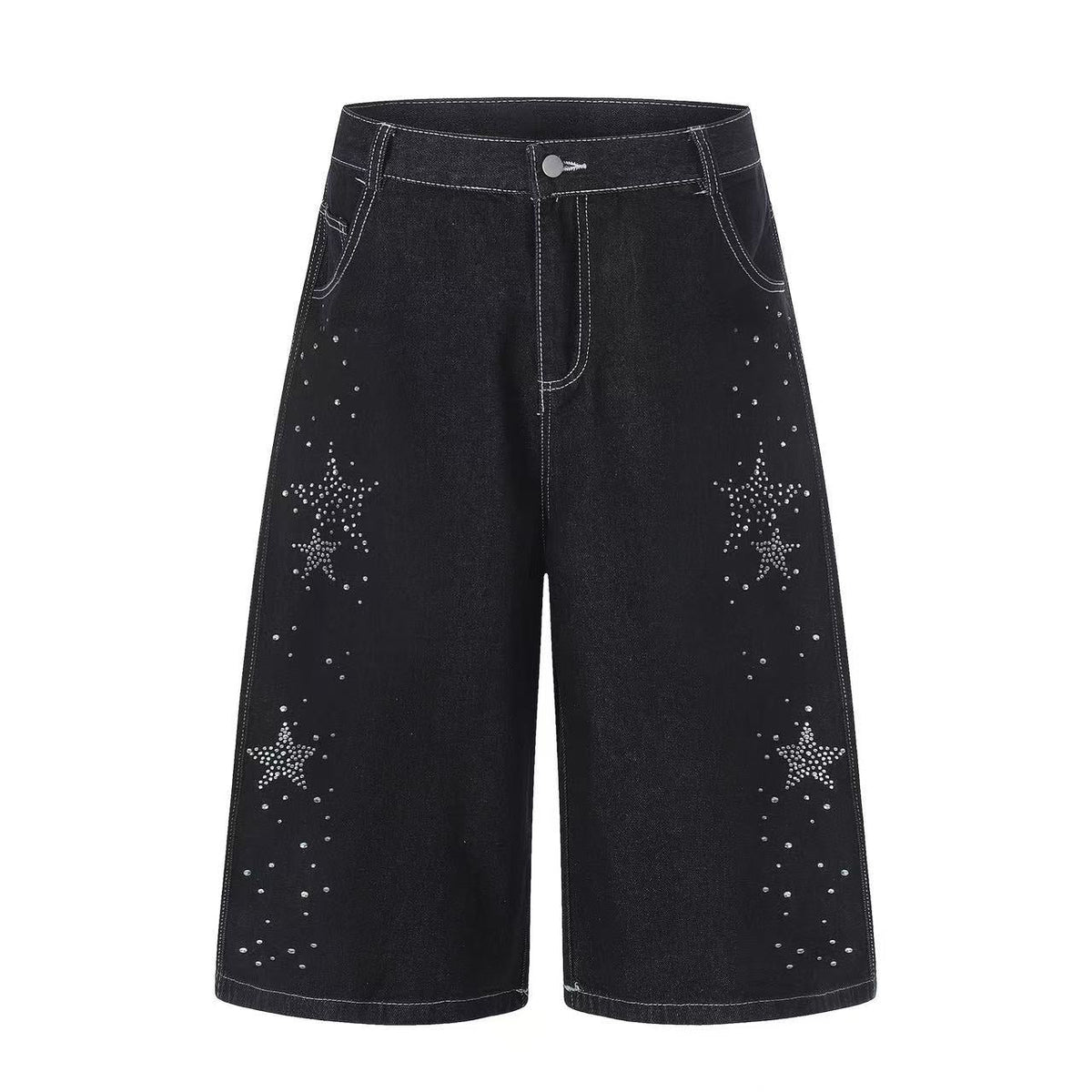 Streetwear Rhinestone Splatter Wide-Leg Jorts - OMYGOODS