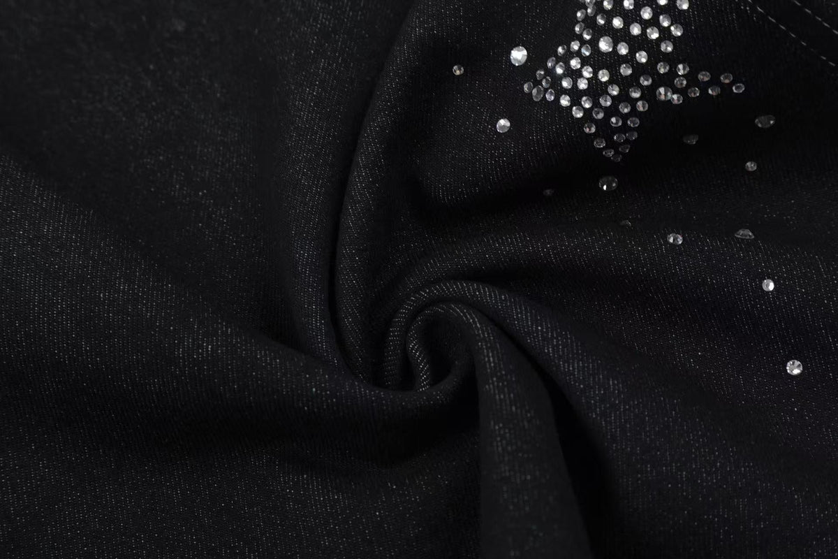Streetwear Rhinestone Splatter Wide-Leg Jorts - OMYGOODS