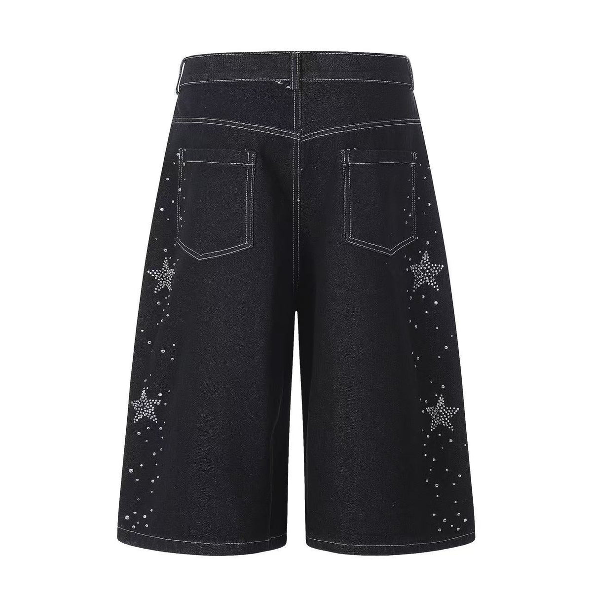 Streetwear Rhinestone Splatter Wide-Leg Jorts - OMYGOODS