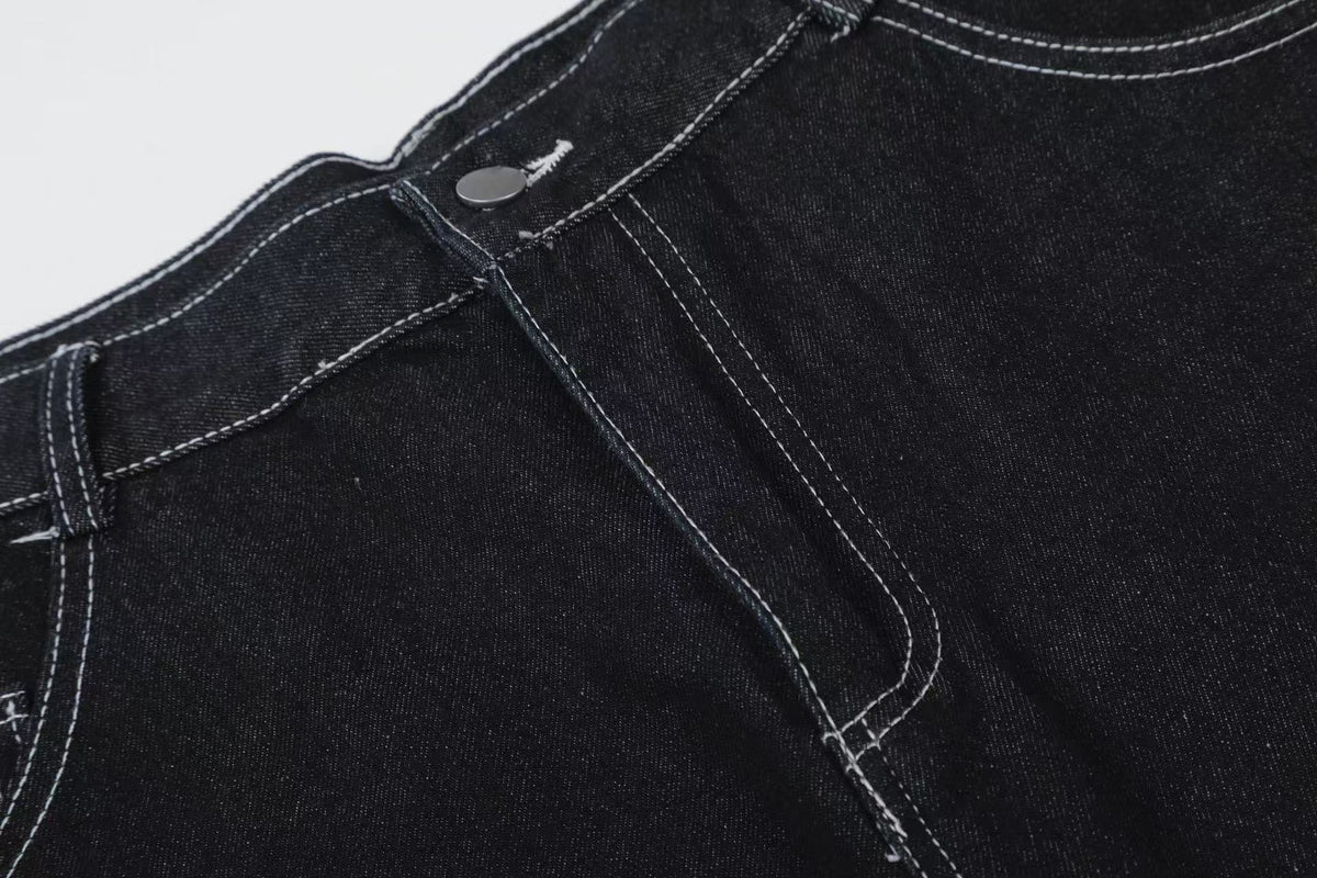 Streetwear Rhinestone Splatter Wide-Leg Jorts - OMYGOODS