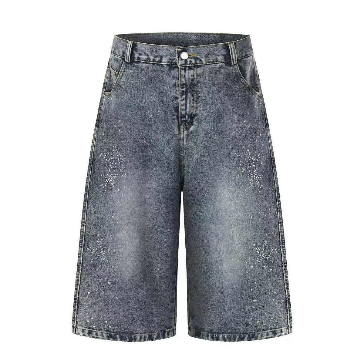 Streetwear Rhinestone Splatter Wide-Leg Jorts - OMYGOODS