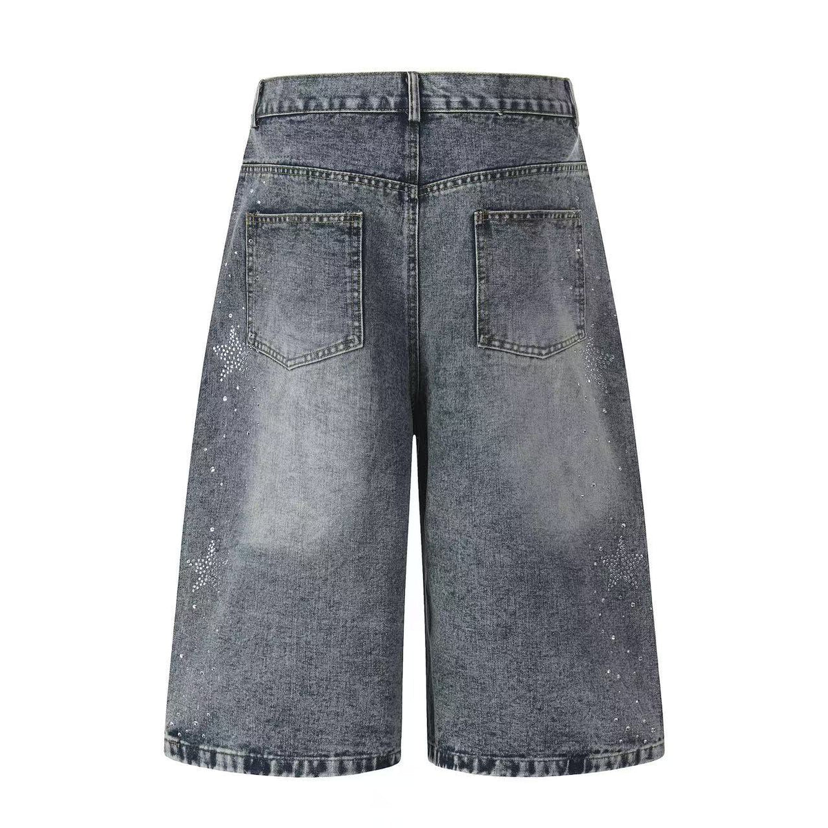 Streetwear Rhinestone Splatter Wide-Leg Jorts - OMYGOODS