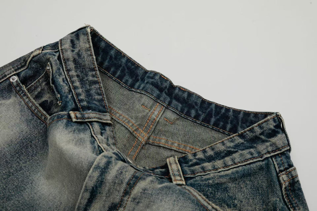 Abstract Bleach Washed Wide-Leg Jorts - OMYGOODS