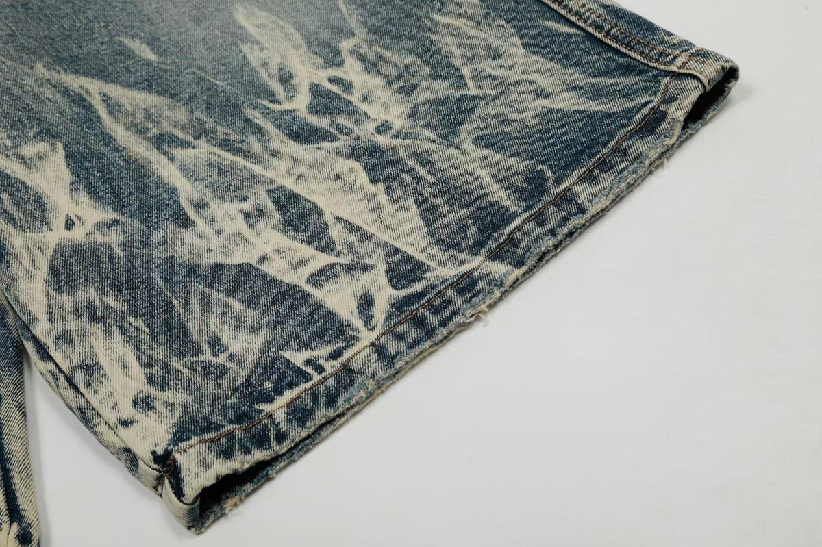 Abstract Bleach Washed Wide-Leg Jorts - OMYGOODS